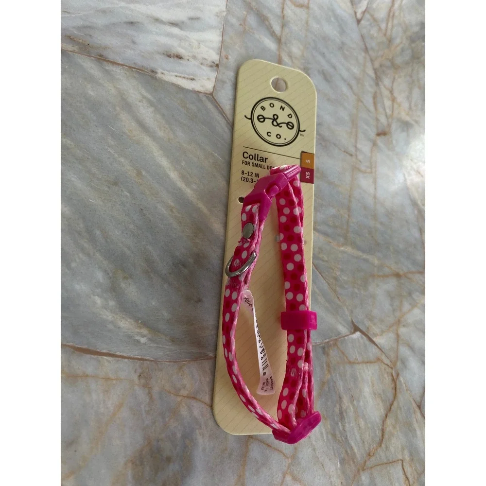 Bond & Co Pink Polka Dot Small Dog Collar Adjustable 8-12 Inch 2484977